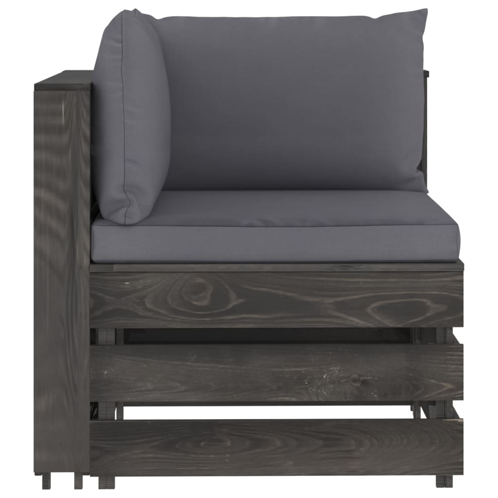 vidaXL 6 Piece Garden Lounge Set with Cushions Grey Impregnated Wood