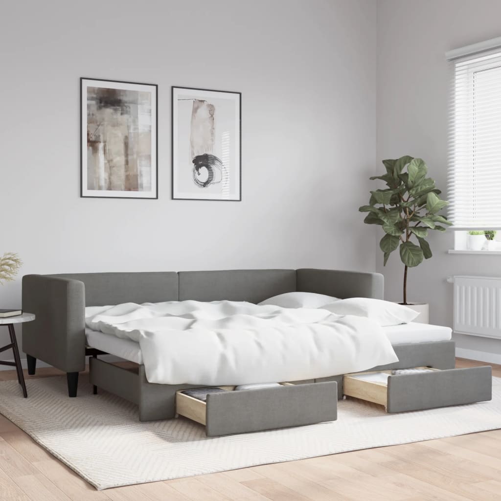 vidaXL Daybed with Trundle&Drawers without Mattress Dark Grey 90x190cm