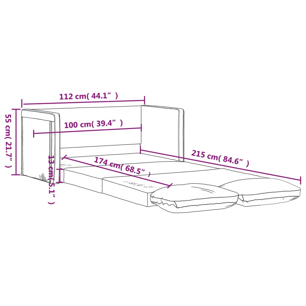 vidaXL Floor Sofa Bed 2-in-1 Dark Grey 112x174x55 cm Fabric