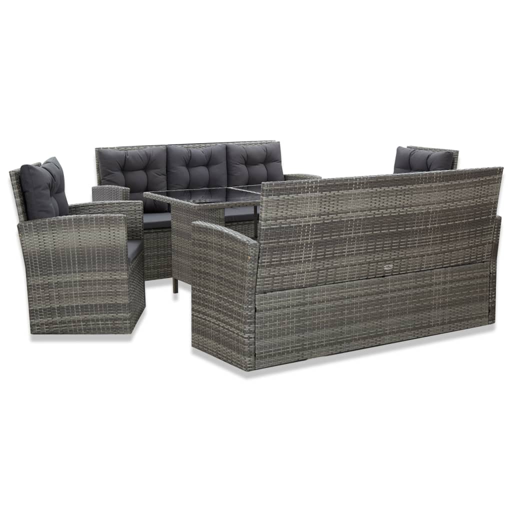 vidaXL 5 Piece Outdoor Dining Set with Cushions Poly Rattan Grey