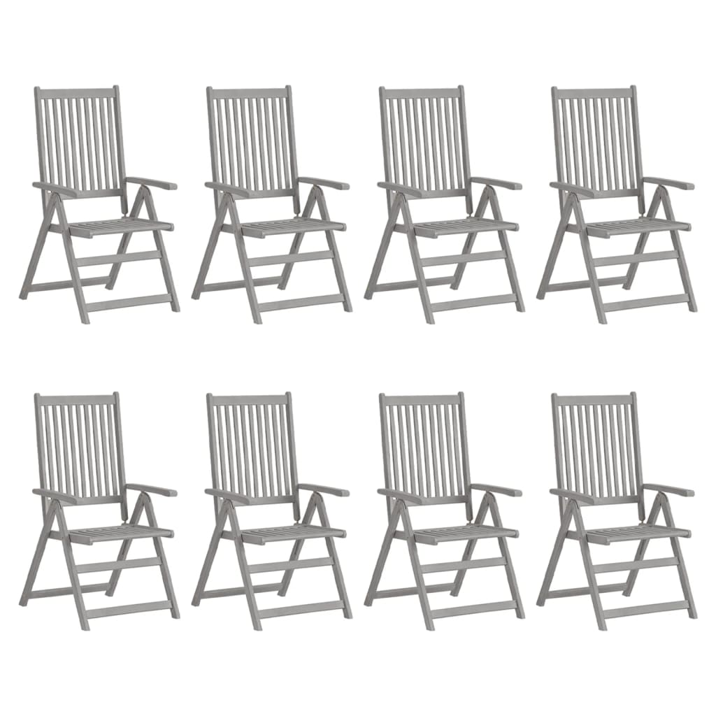vidaXL Garden Reclining Chairs with Cushions 8 pcs Grey Acacia Wood