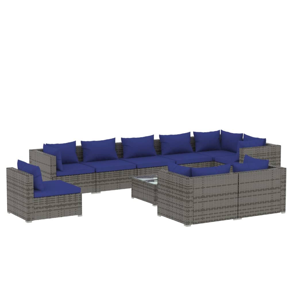 vidaXL 10 Piece Garden Lounge Set with Cushions Poly Rattan Grey