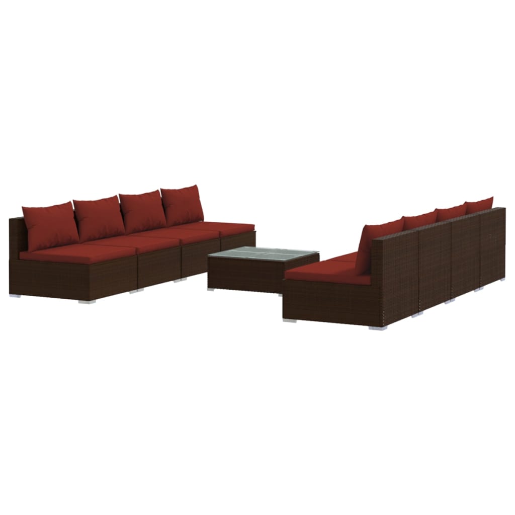 vidaXL 9 Piece Garden Lounge Set with Cushions Poly Rattan Brown