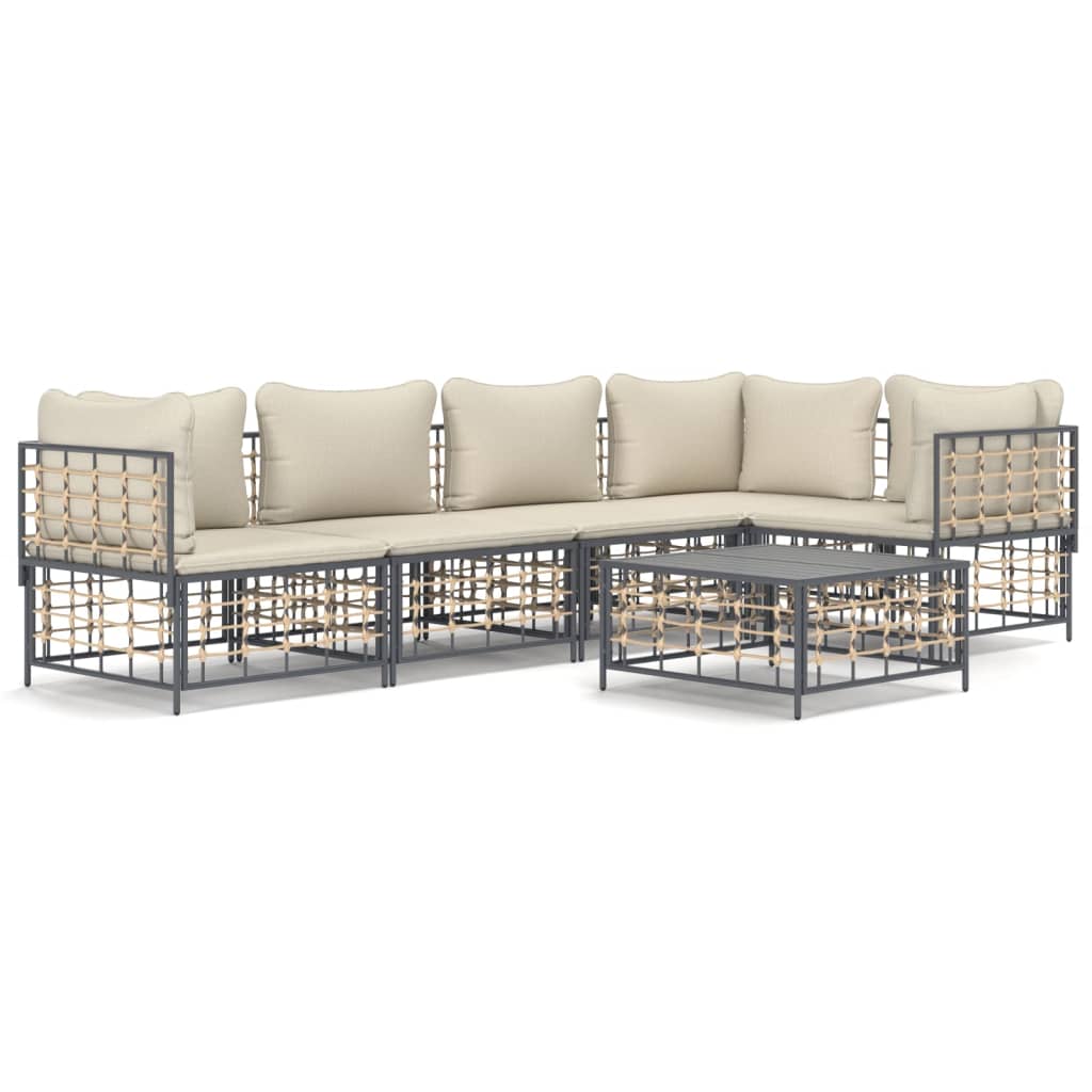 vidaXL 6 Piece Garden Lounge Set with Cushions Anthracite Poly Rattan