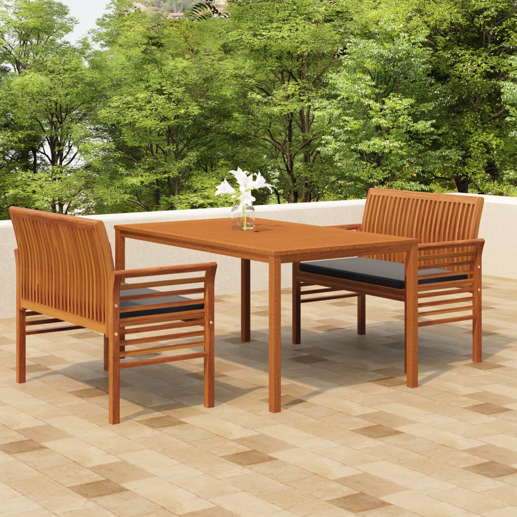 vidaXL 3 Piece Outdoor Dining Set with Cushions Solid Wood Acacia