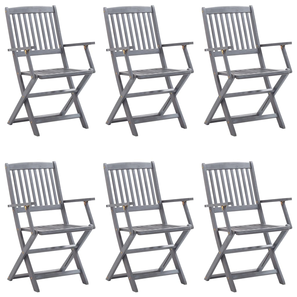 vidaXL Folding Outdoor Chairs 6 pcs with Cushions Solid Acacia Wood