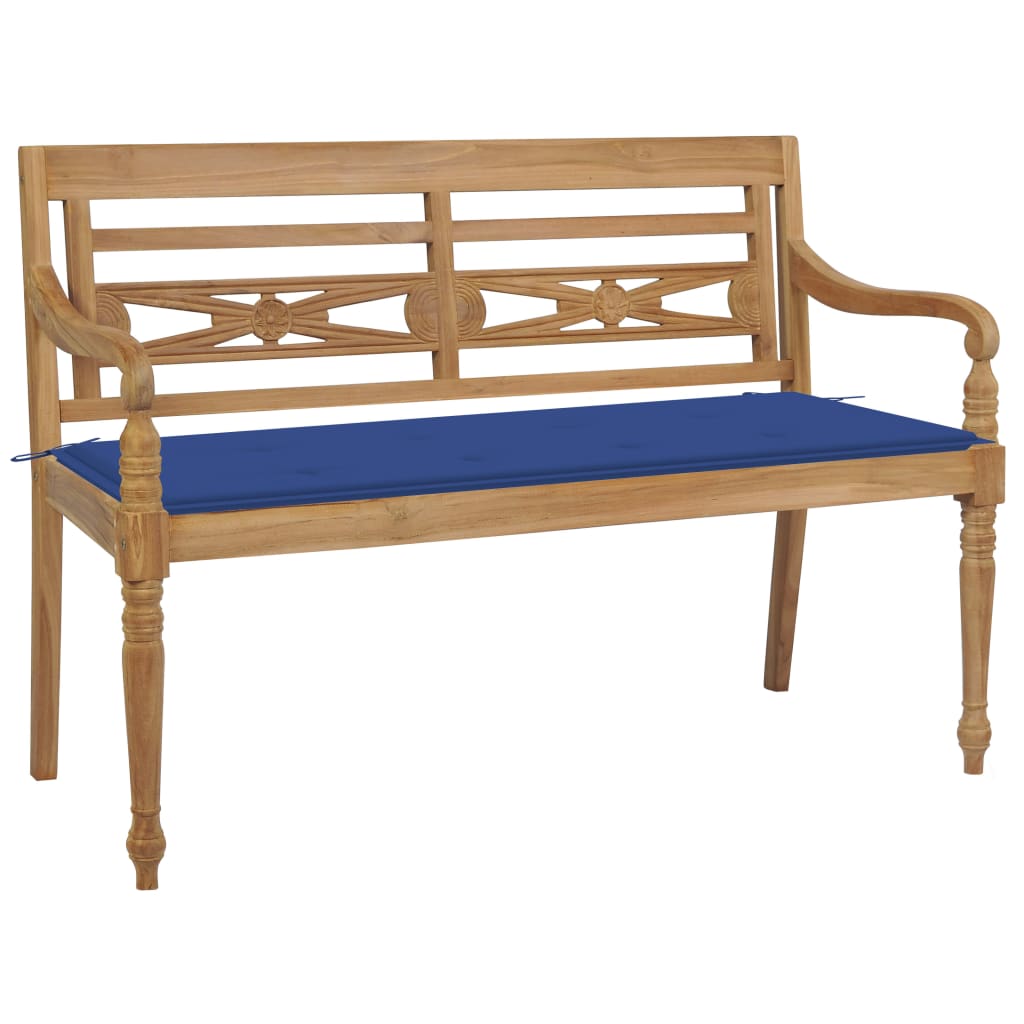 vidaXL Batavia Bench with Royal Blue Cushion 120 cm Solid Teak Wood