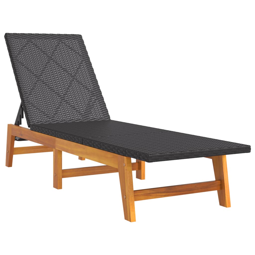 vidaXL Sun Lounger Black and Brown Poly Rattan&Solid Wood Acacia