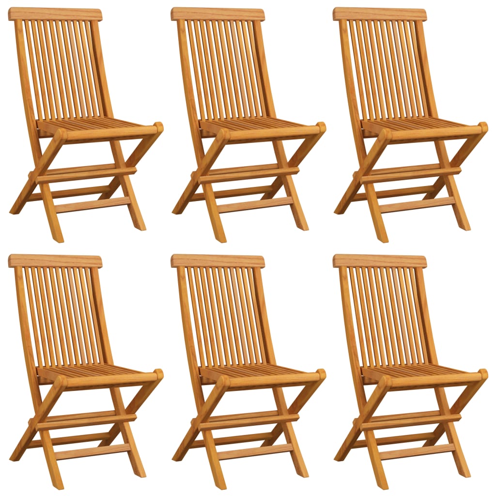 vidaXL Garden Chairs with Black Cushions 6 pcs Solid Teak Wood