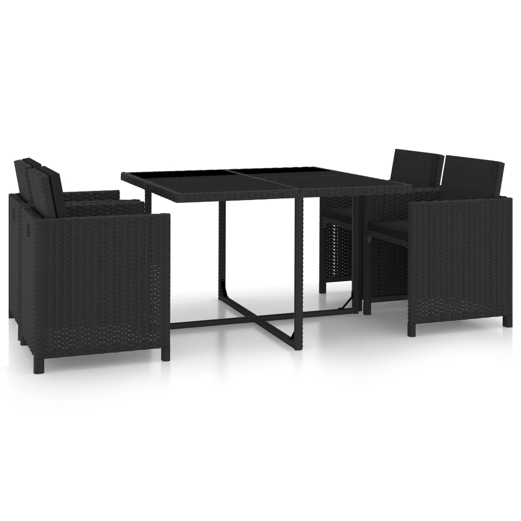 vidaXL 5 Piece Outdoor Dining Set with Cushions Poly Rattan Black