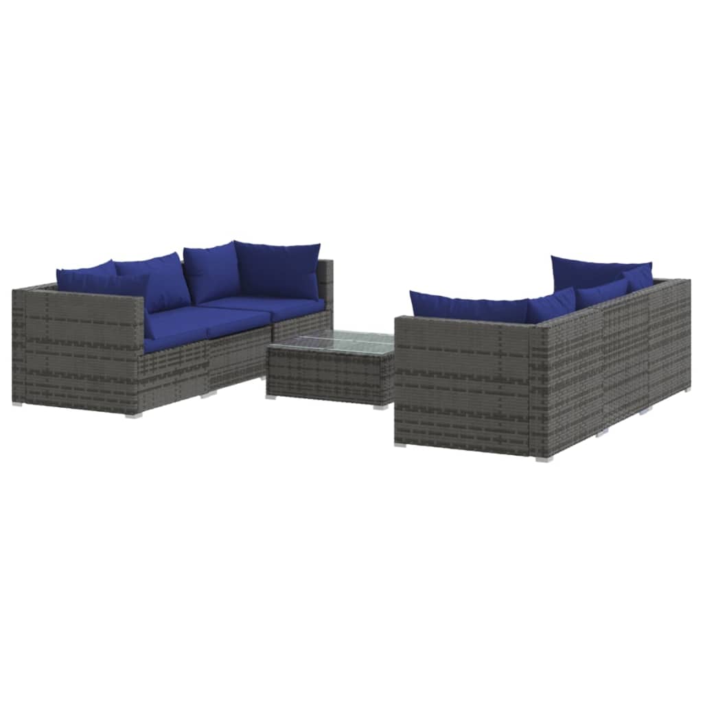 vidaXL 7 Piece Garden Lounge Set with Cushions Poly Rattan Grey