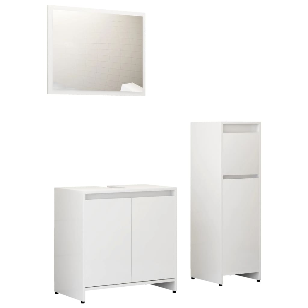 vidaXL 3 Piece Bathroom Furniture Set High Gloss White Engineered Wood