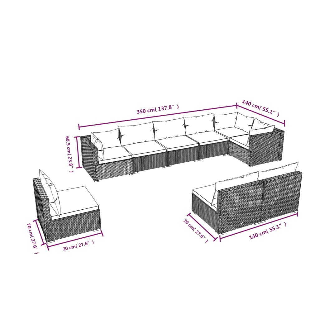 vidaXL 9 Piece Garden Lounge Set with Cushions Poly Rattan Brown