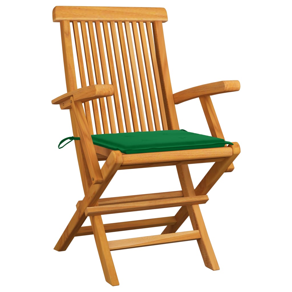 vidaXL Garden Chairs with Green Cushions 3 pcs Solid Teak Wood