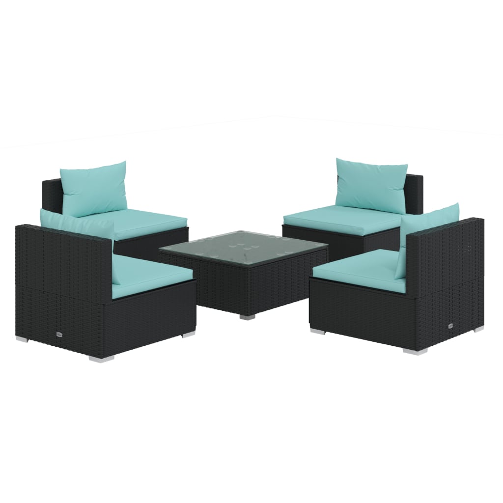 vidaXL 5 Piece Garden Lounge Set with Cushions Poly Rattan Black