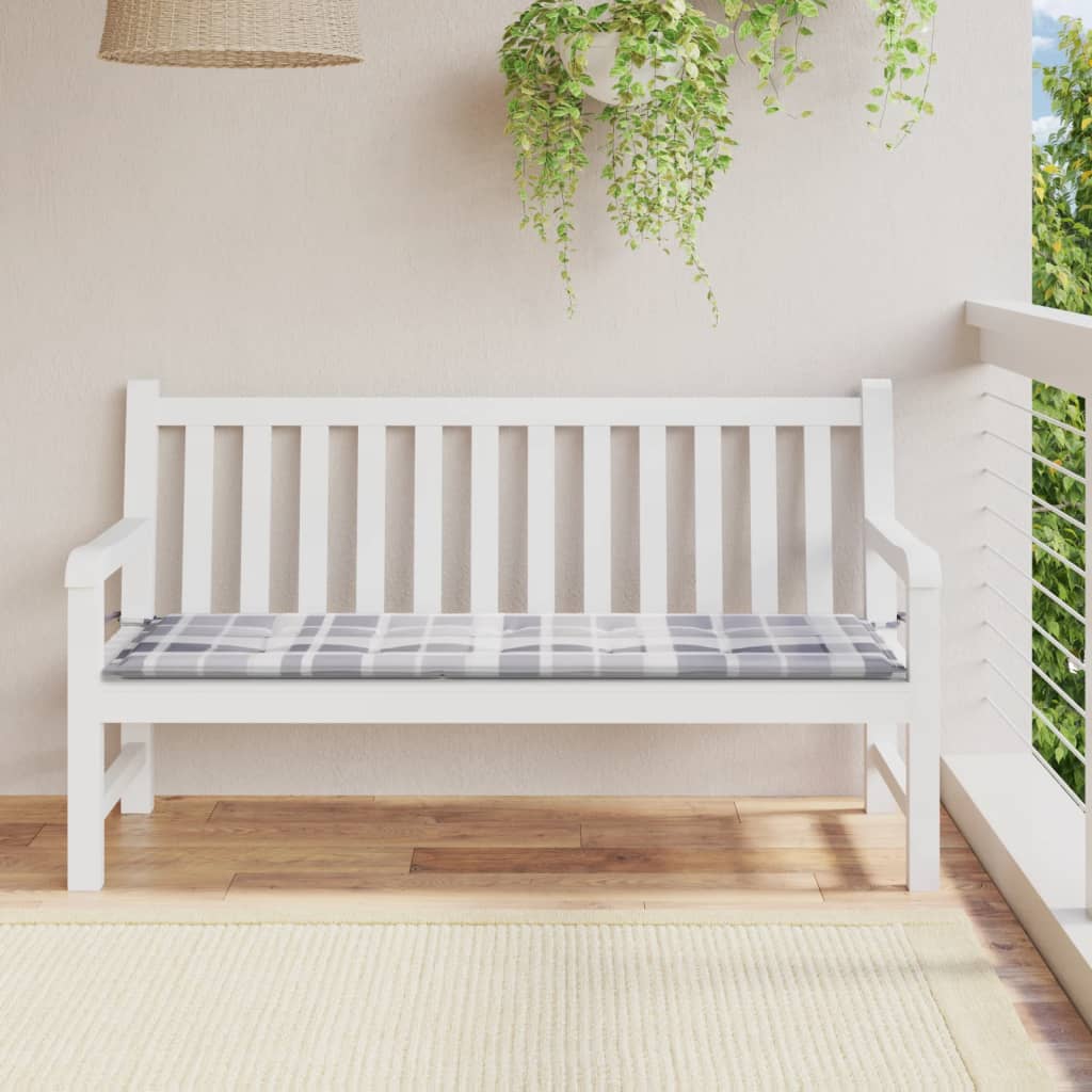 vidaXL Garden Bench Cushion Grey Check Pattern 150x50x3cm Oxford Fabric