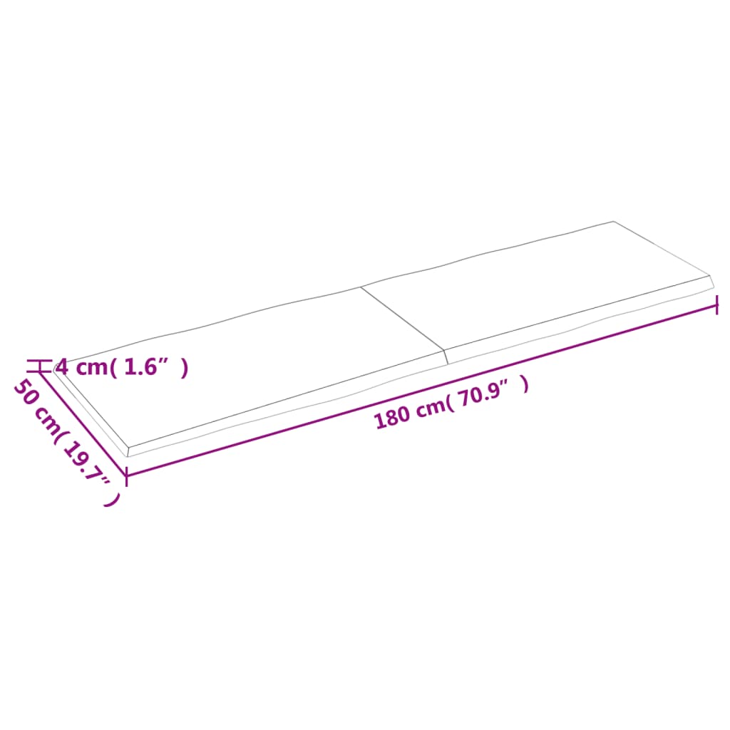 vidaXL Table Top Light Brown 180x50x(2-4)cm Treated Solid Wood Live Edge