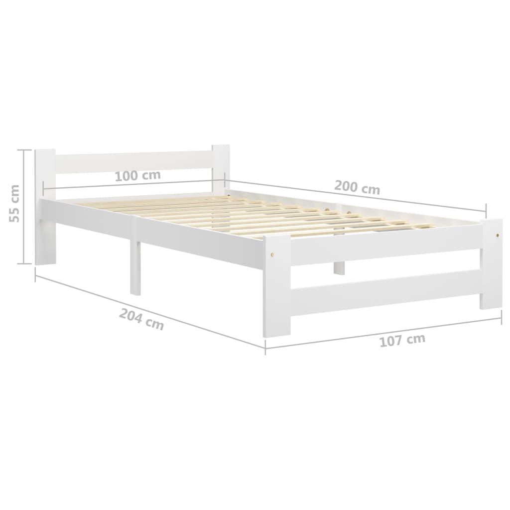 vidaXL Bed Frame White Solid Pine Wood 100x200 cm