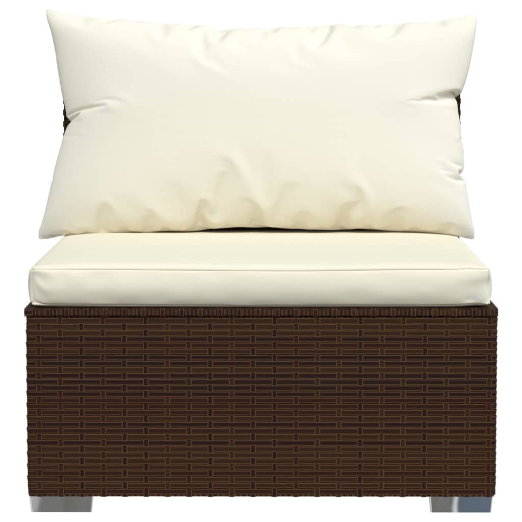 vidaXL Garden Middle Sofa with Cushions Brown Poly Rattan