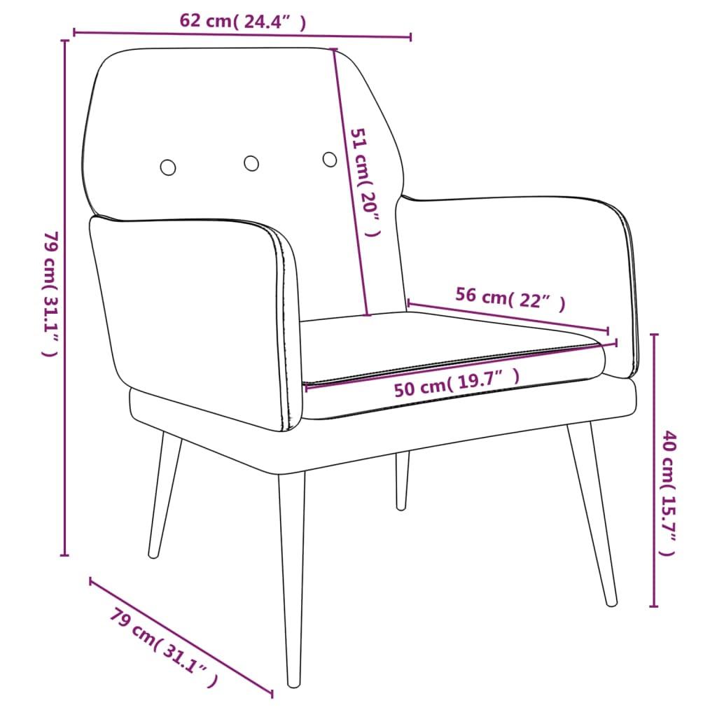 vidaXL Armchair Cream 62x79x79 cm Velvet