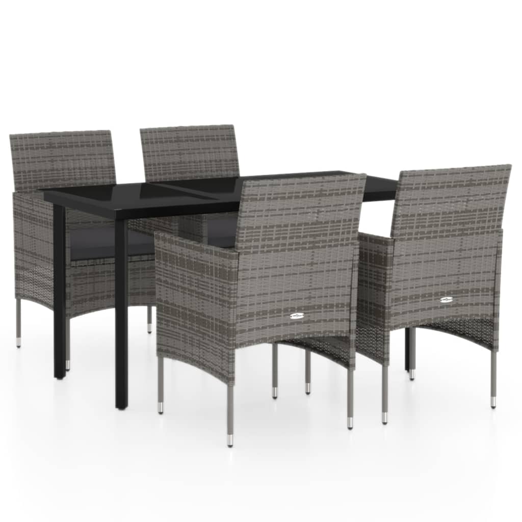 vidaXL 5 Piece Garden Dining Set with Cushions Grey and Black