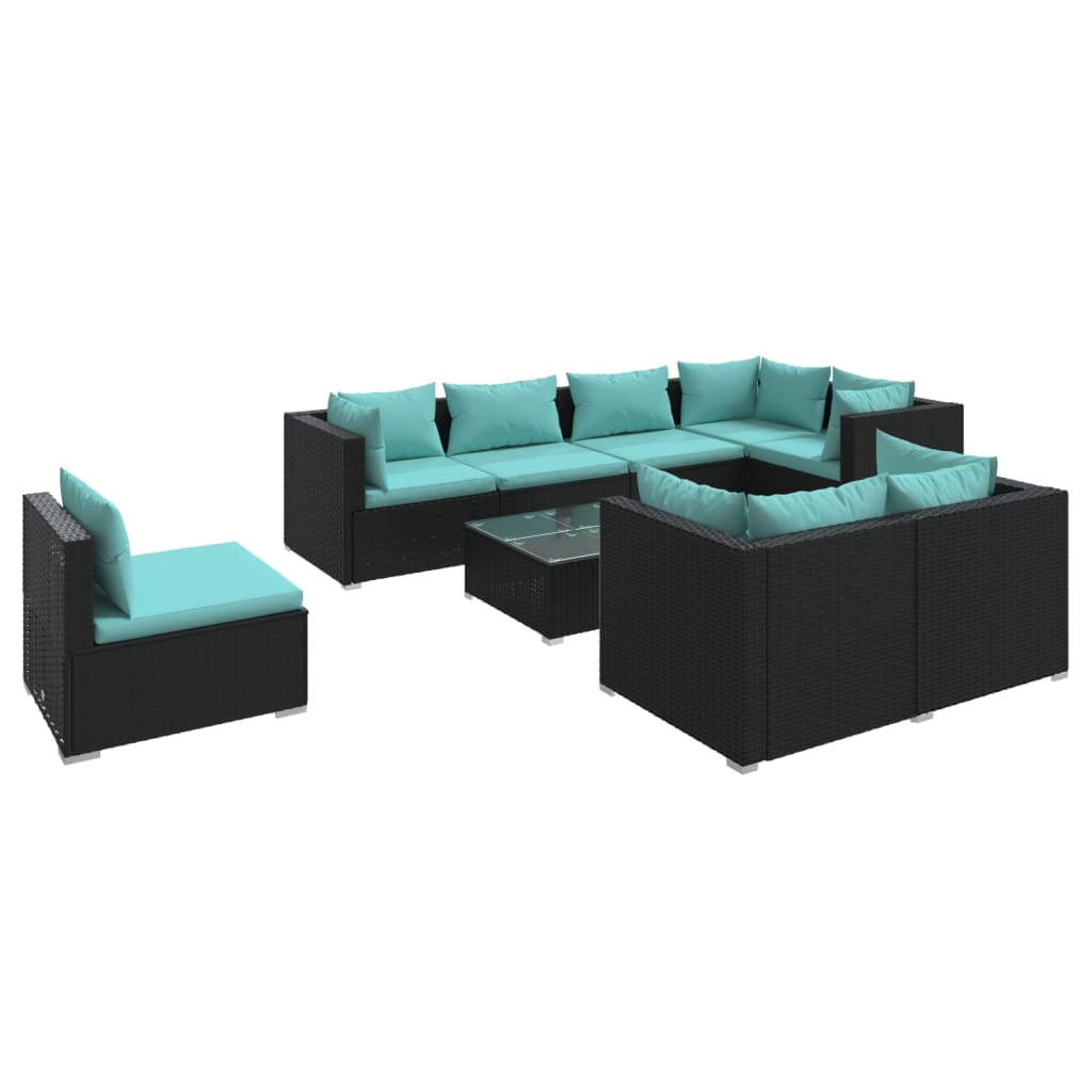 vidaXL 9 Piece Garden Lounge Set with Cushions Poly Rattan Black