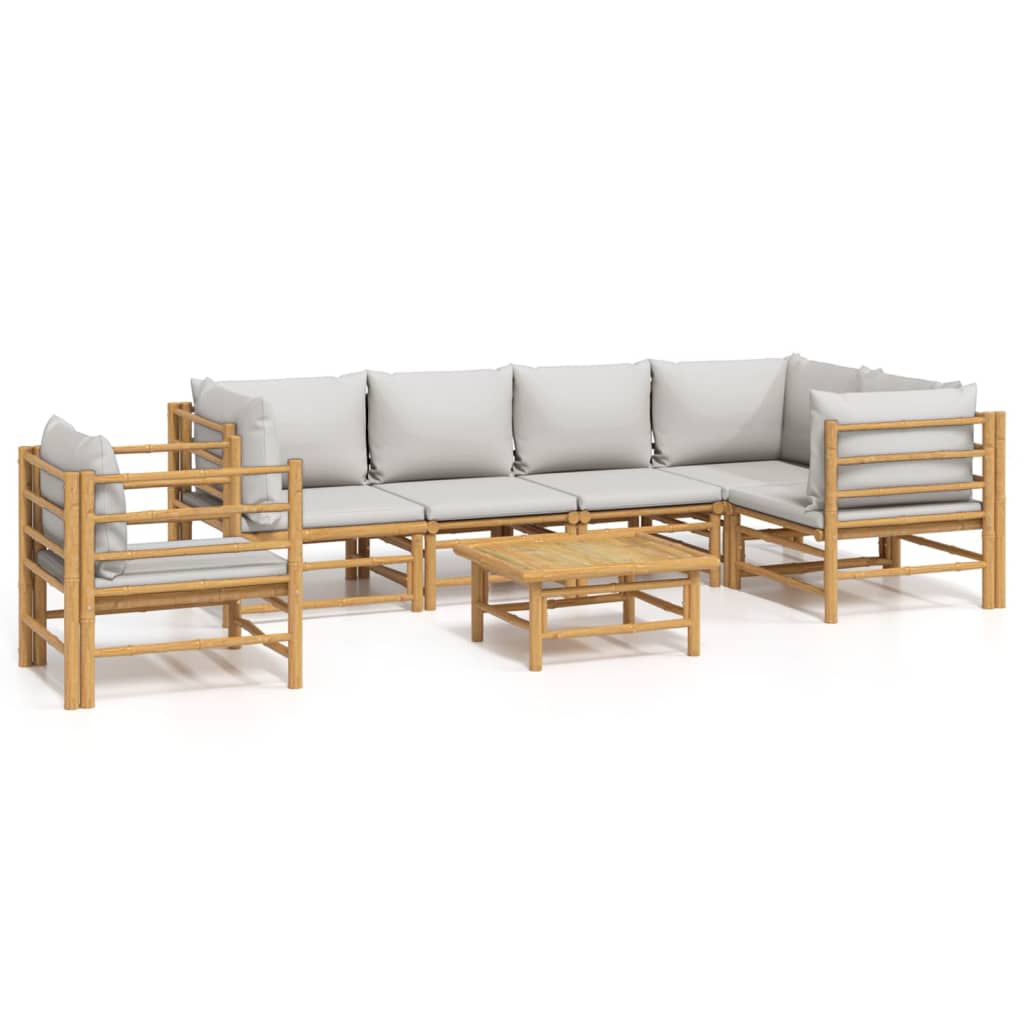 vidaXL 7 Piece Garden Lounge Set with Light Grey Cushions Bamboo