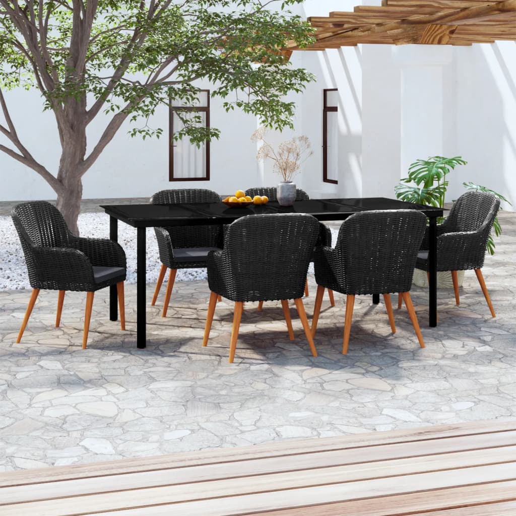 vidaXL 7 Piece Garden Dining Set with Cushions Black