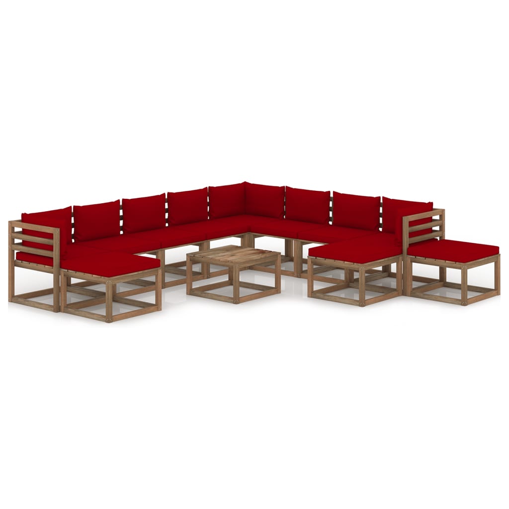vidaXL 12 Piece Garden Lounge Set with Cushions Wine Red