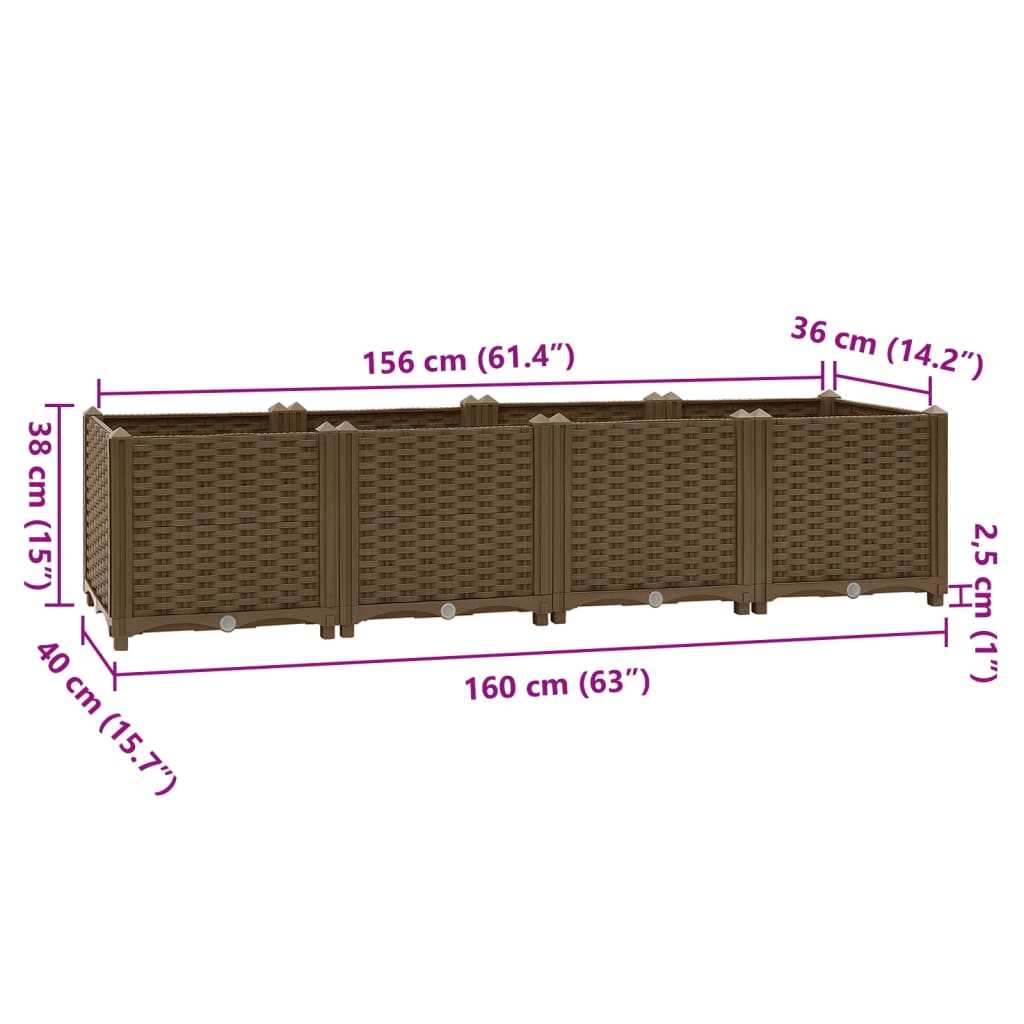 vidaXL Raised Bed 160x40x38 cm Polypropylene