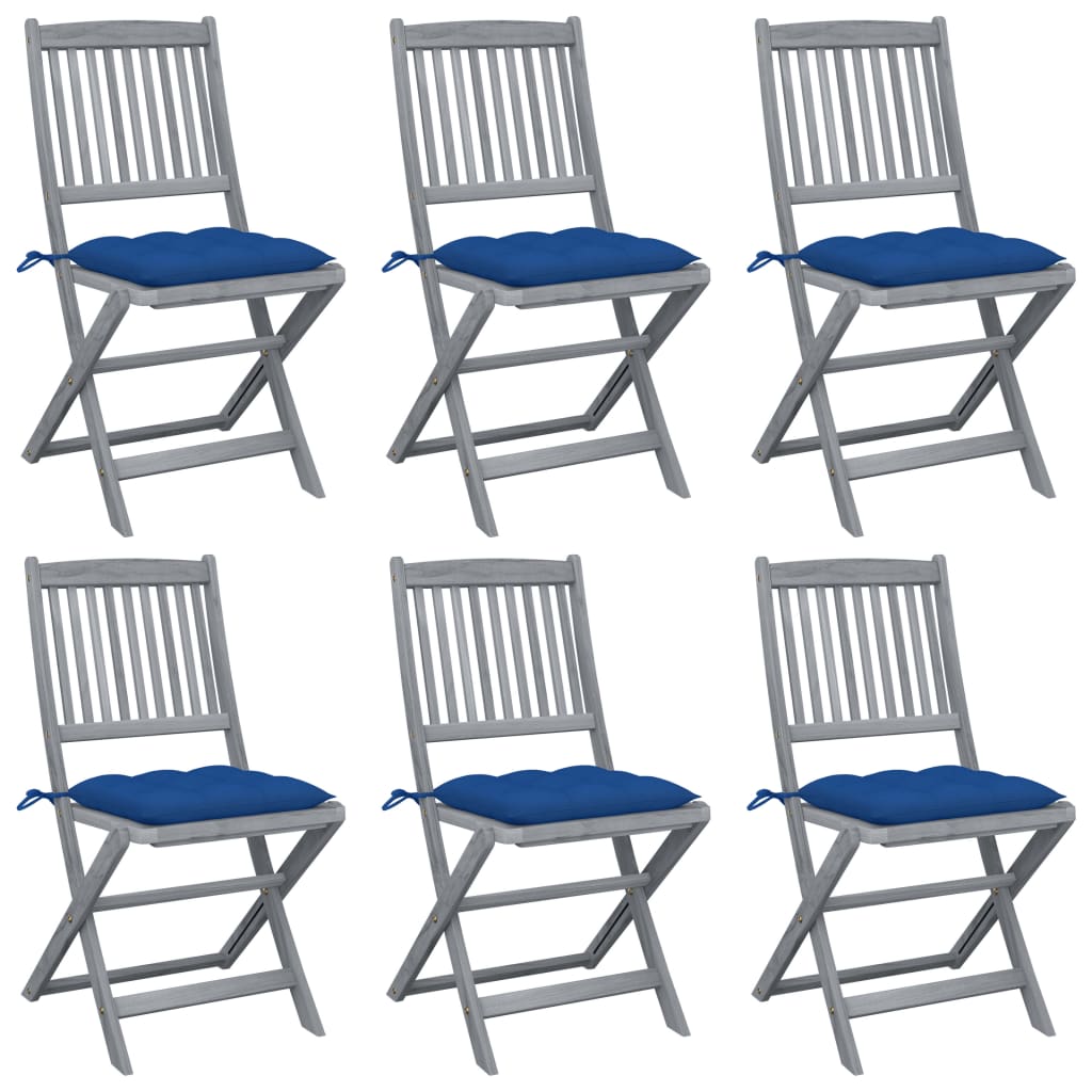 vidaXL Folding Outdoor Chairs 6 pcs with Cushions Solid Acacia Wood