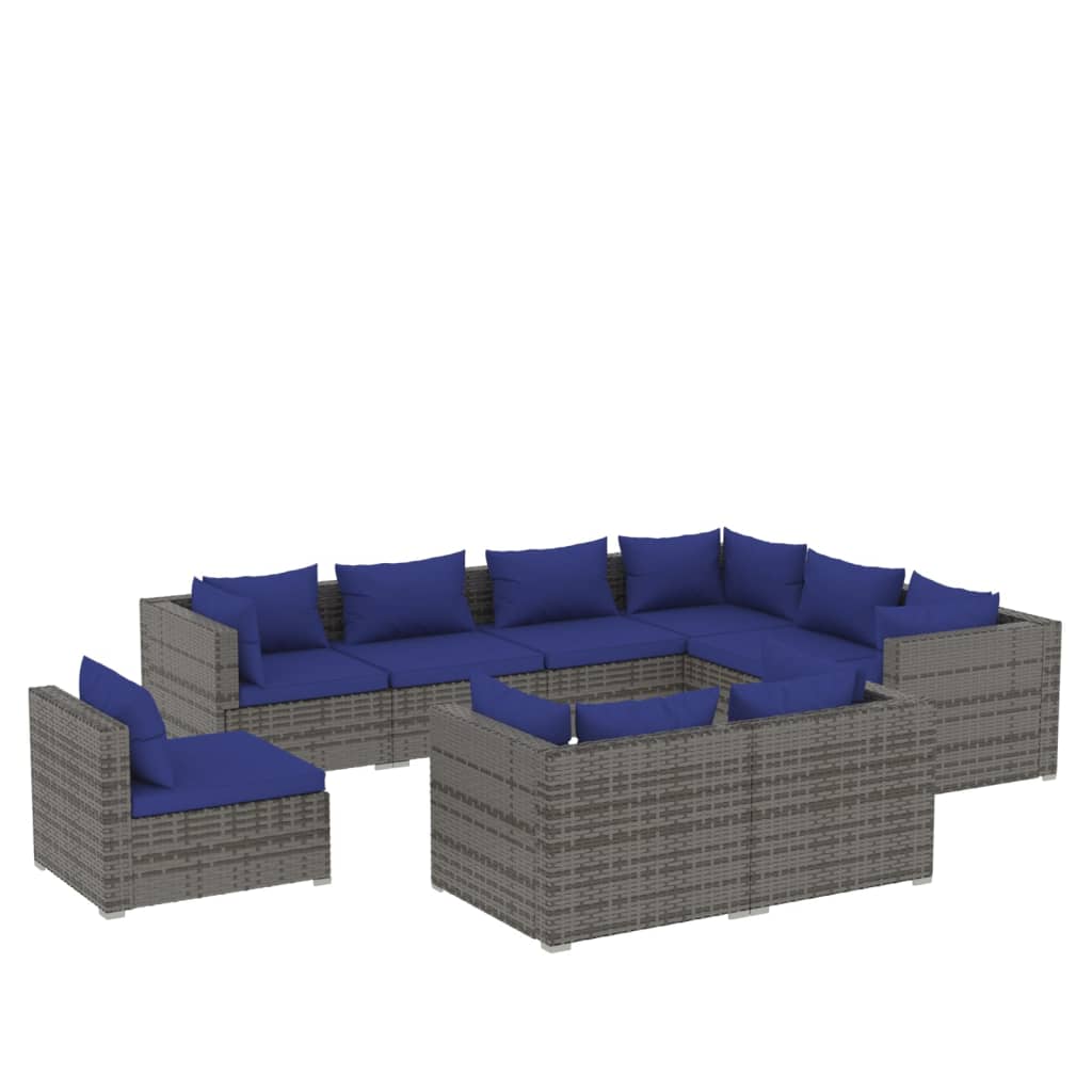 vidaXL 9 Piece Garden Lounge Set with Cushions Poly Rattan Grey