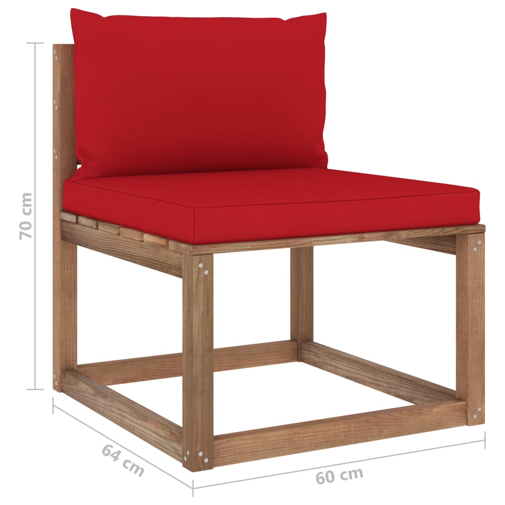 vidaXL Garden Pallet Middle Sofa with Red Cushions