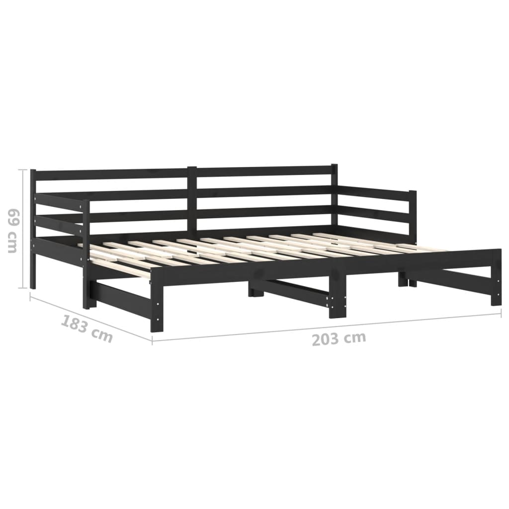 vidaXL Pull-out Day Bed without Mattress Black 2x(90x200) cm