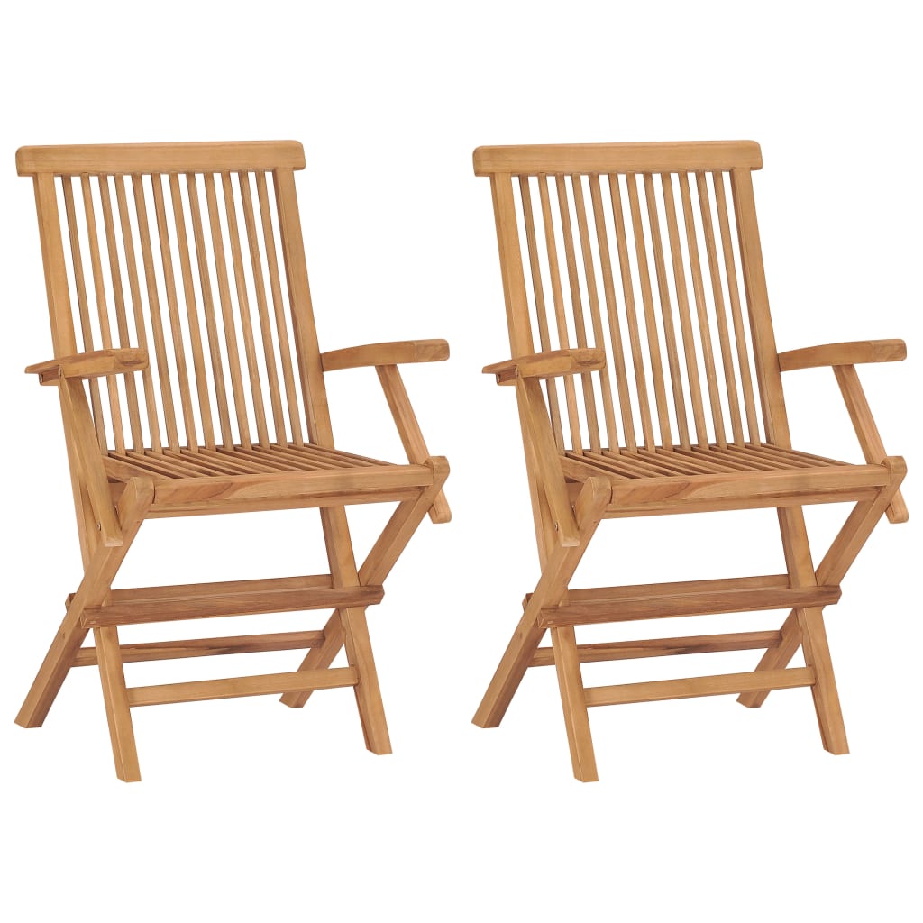 vidaXL Garden Chairs with Red Cushions 2 pcs Solid Teak Wood