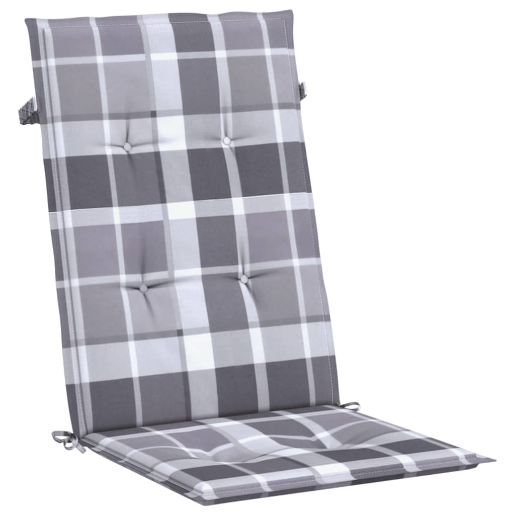 vidaXL Garden Highback Chair Cushions 4 pcs Grey Check Pattern 120x50x3 cm Fabric