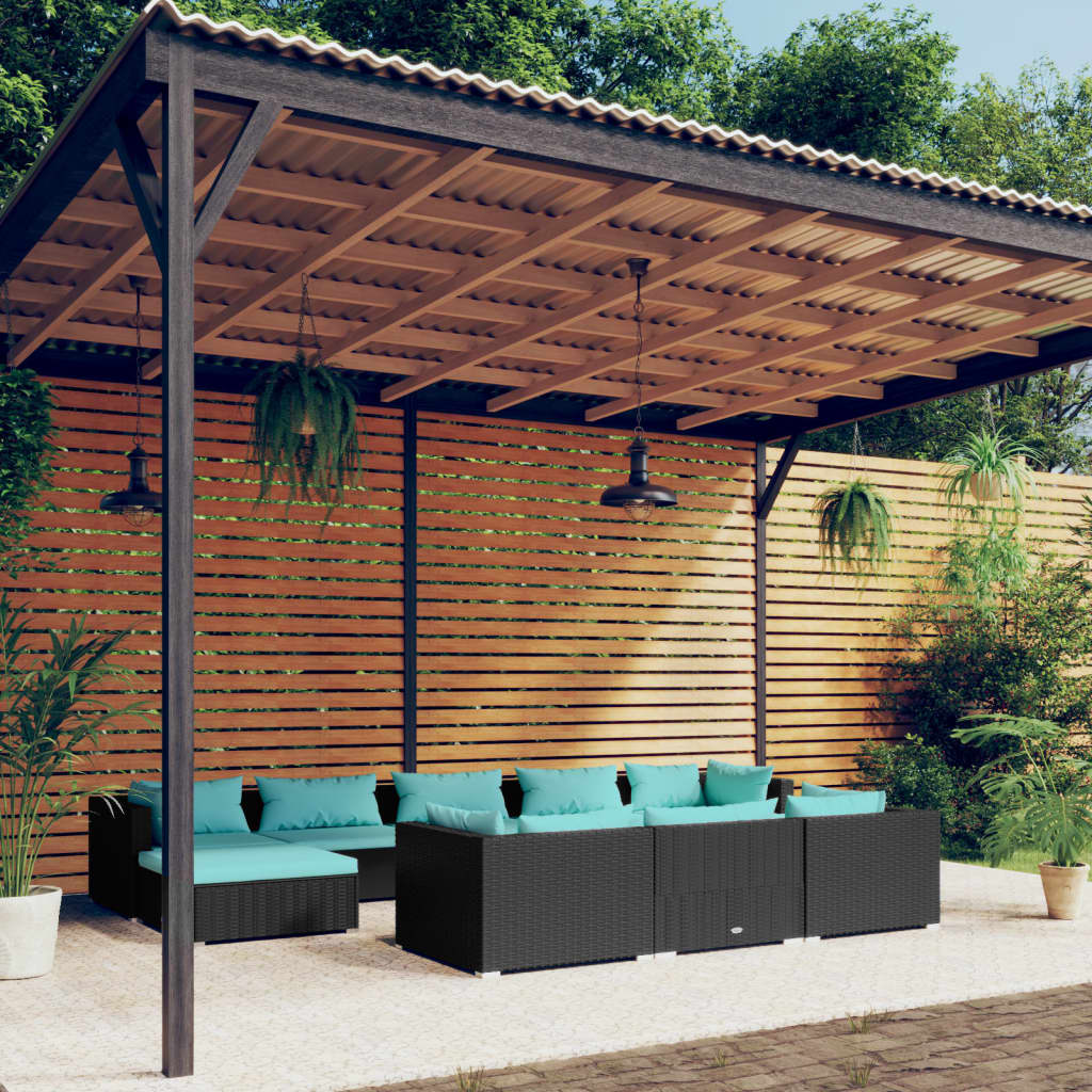 vidaXL 10 Piece Garden Lounge Set with Cushions Black Poly Rattan