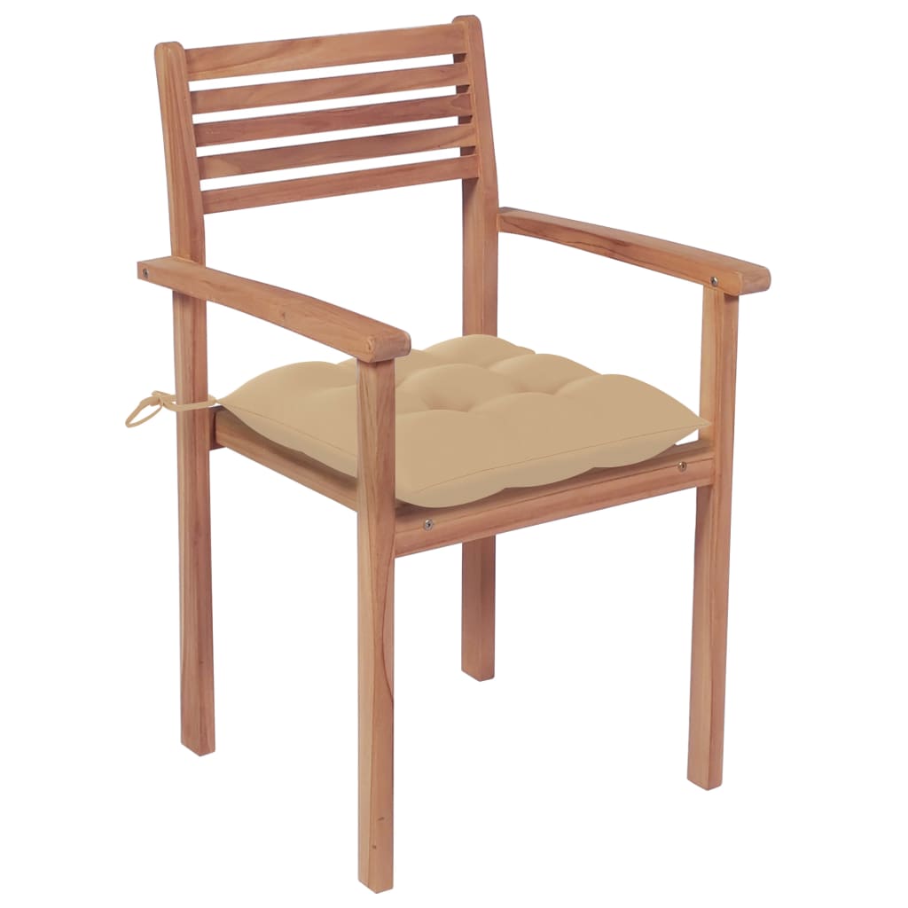 vidaXL Garden Chairs 4 pcs with Beige Cushions Solid Teak Wood