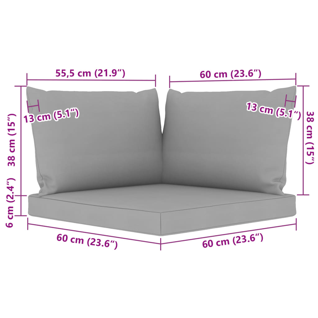 vidaXL Garden 3-Seater Pallet Sofa with Grey Cushions Pinewood