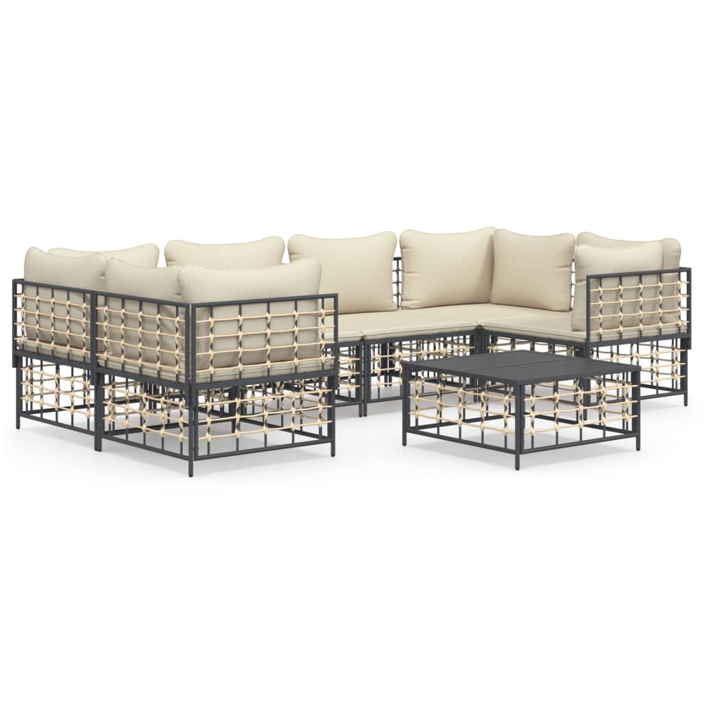 vidaXL 7 Piece Garden Lounge Set with Cushions Anthracite Poly Rattan