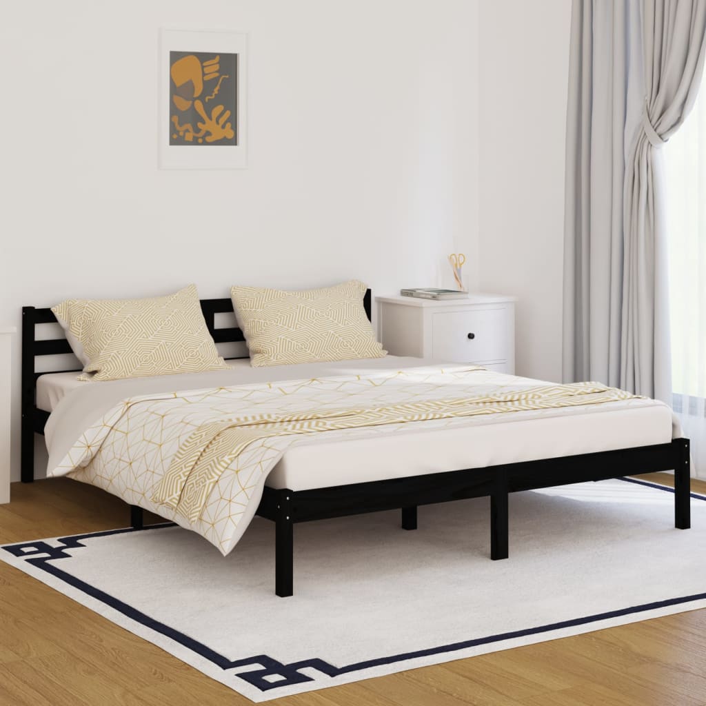 vidaXL Day Bed Solid Wood Pine 160x200 cm King Size Black