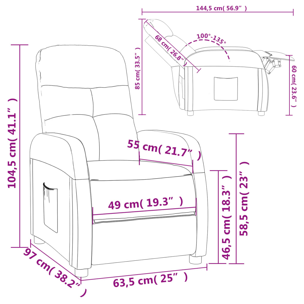 vidaXL Recliner Chair Dark Brown Fabric