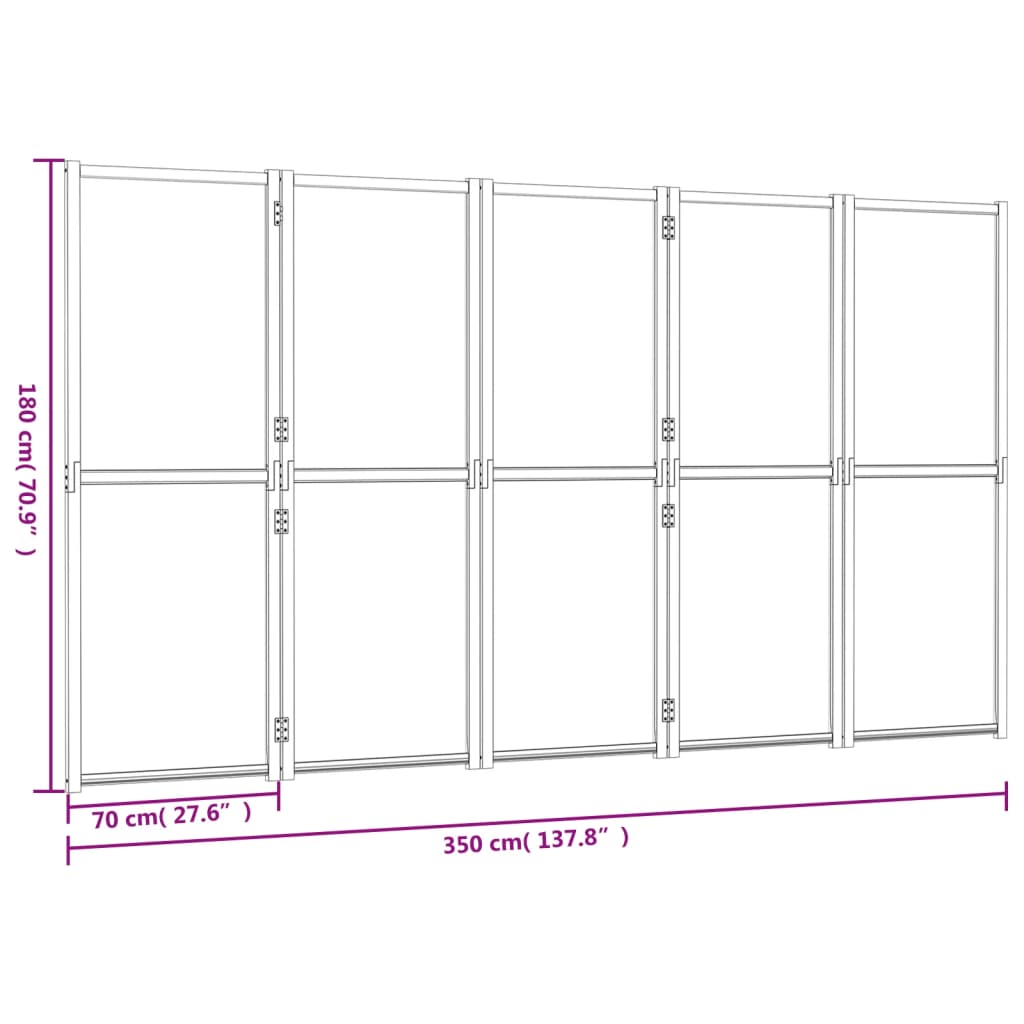 vidaXL 5-Panel Room Divider Black 350x180 cm