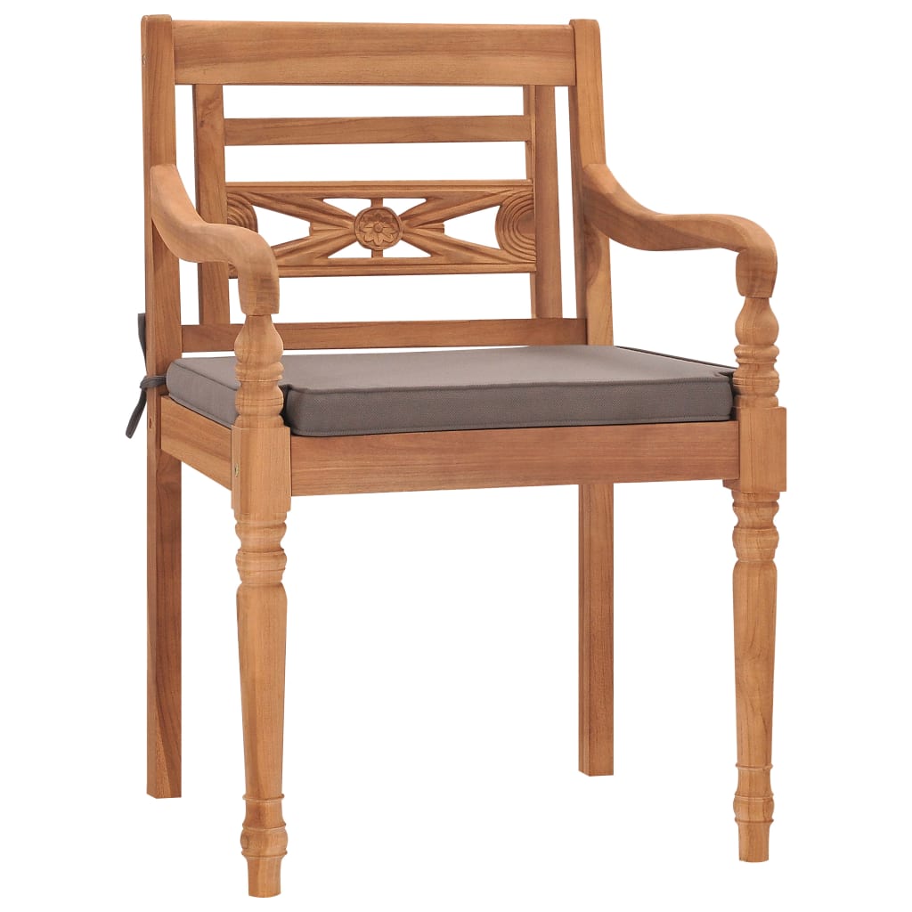vidaXL Batavia Chairs 2 pcs with Dark Grey Cushions Solid Teak Wood