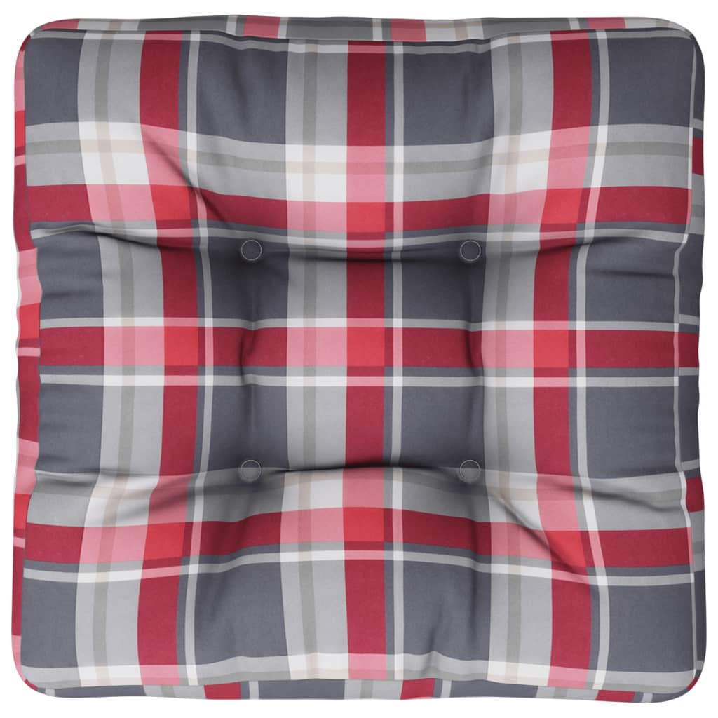 vidaXL Pallet Cushion Red Check Pattern 50x50x12 cm Fabric