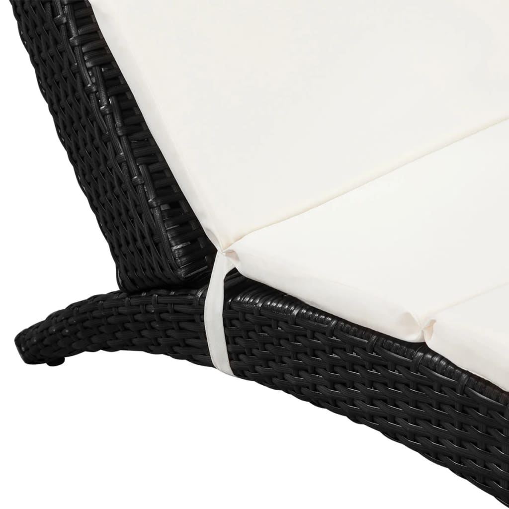 vidaXL Folding Sun Lounger with Cushion Poly Rattan Black