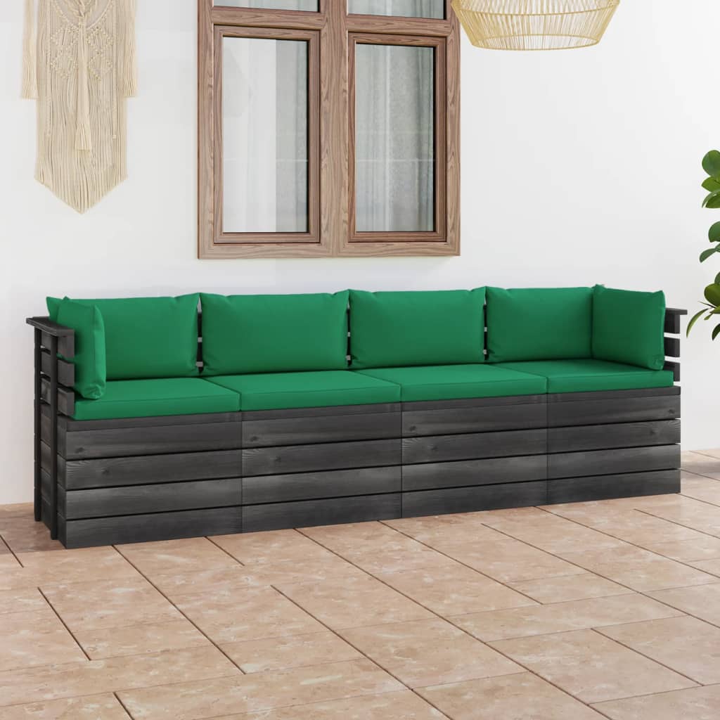 vidaXL Garden 4-Seater Pallet Sofa with Cushions Solid Pinewood