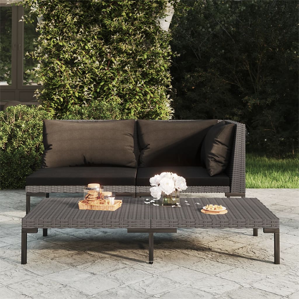vidaXL Garden Sofa with Cushions Half Round Poly Rattan