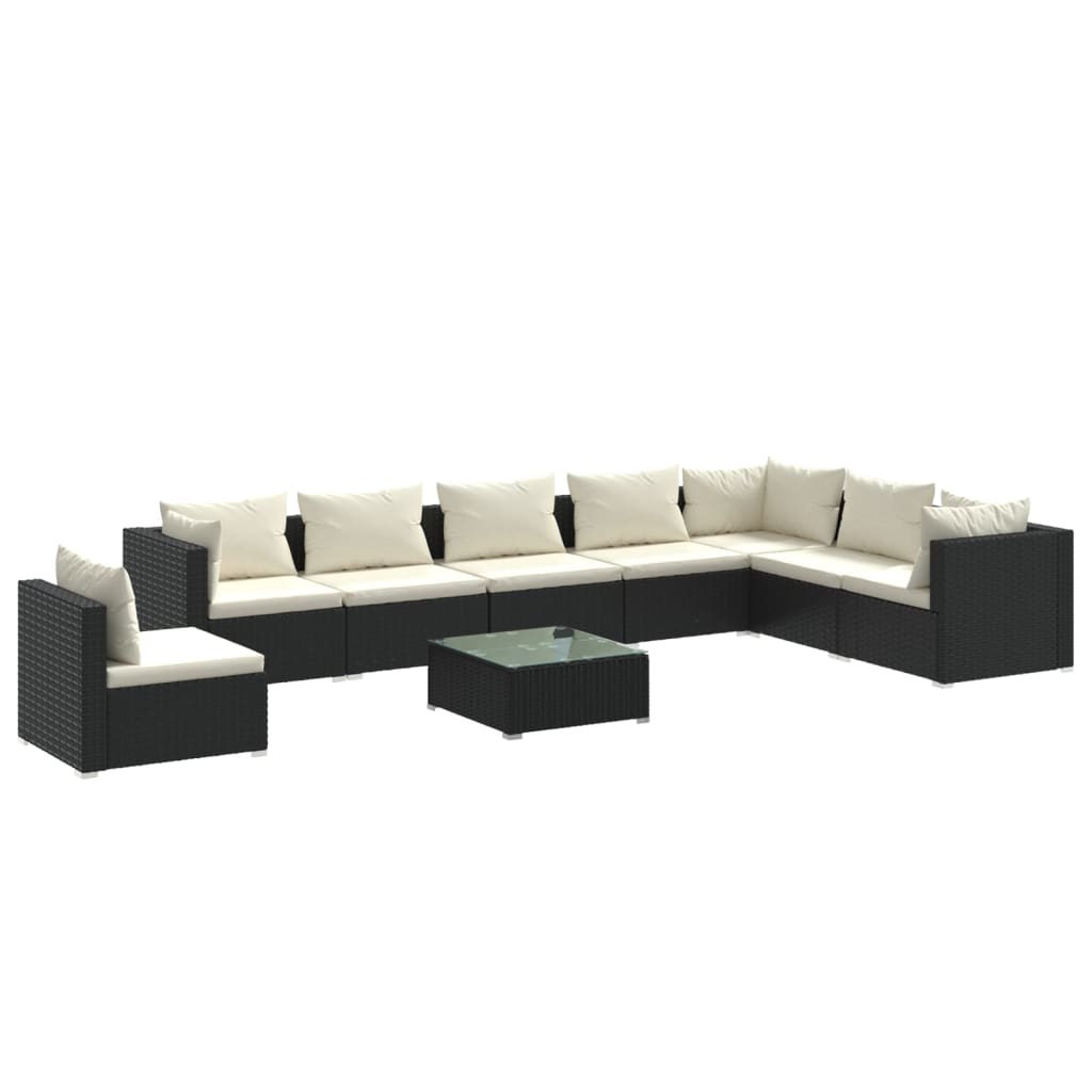 vidaXL 9 Piece Garden Lounge Set with Cushions Poly Rattan Black