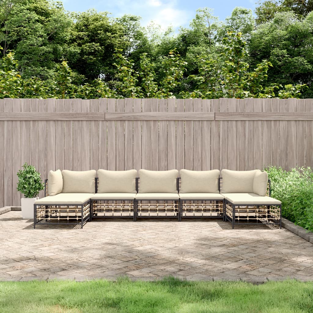 vidaXL 7 Piece Garden Lounge Set with Cushions Anthracite Poly Rattan